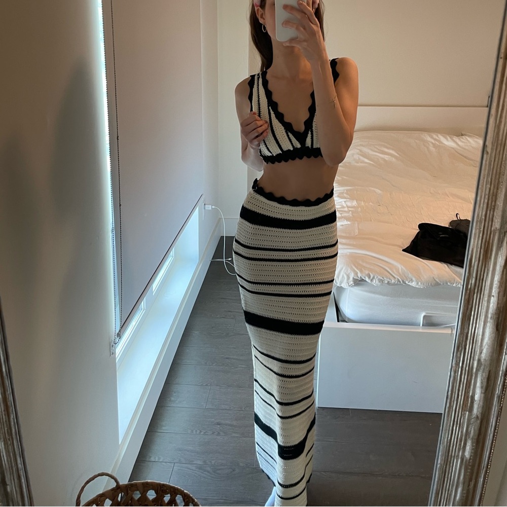Meshki Black and White Striped Set